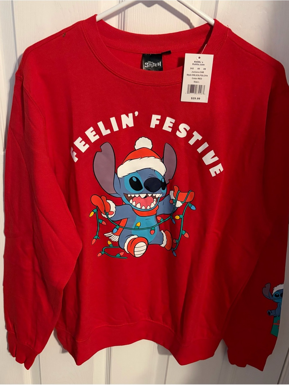 Sweatshirt Disney Stitch Christmas, Juniors Size Large NWT